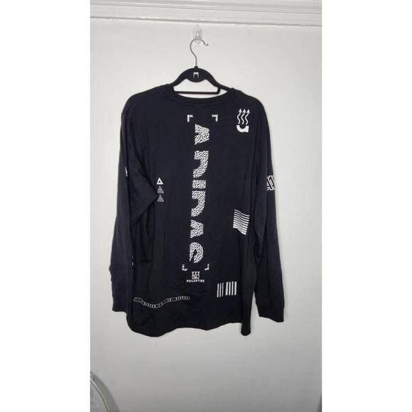 Adidas Shirt Mens  Black Long Sleeve Reflective Graphic Streetwear P2P 24" - Picture 3 of 5